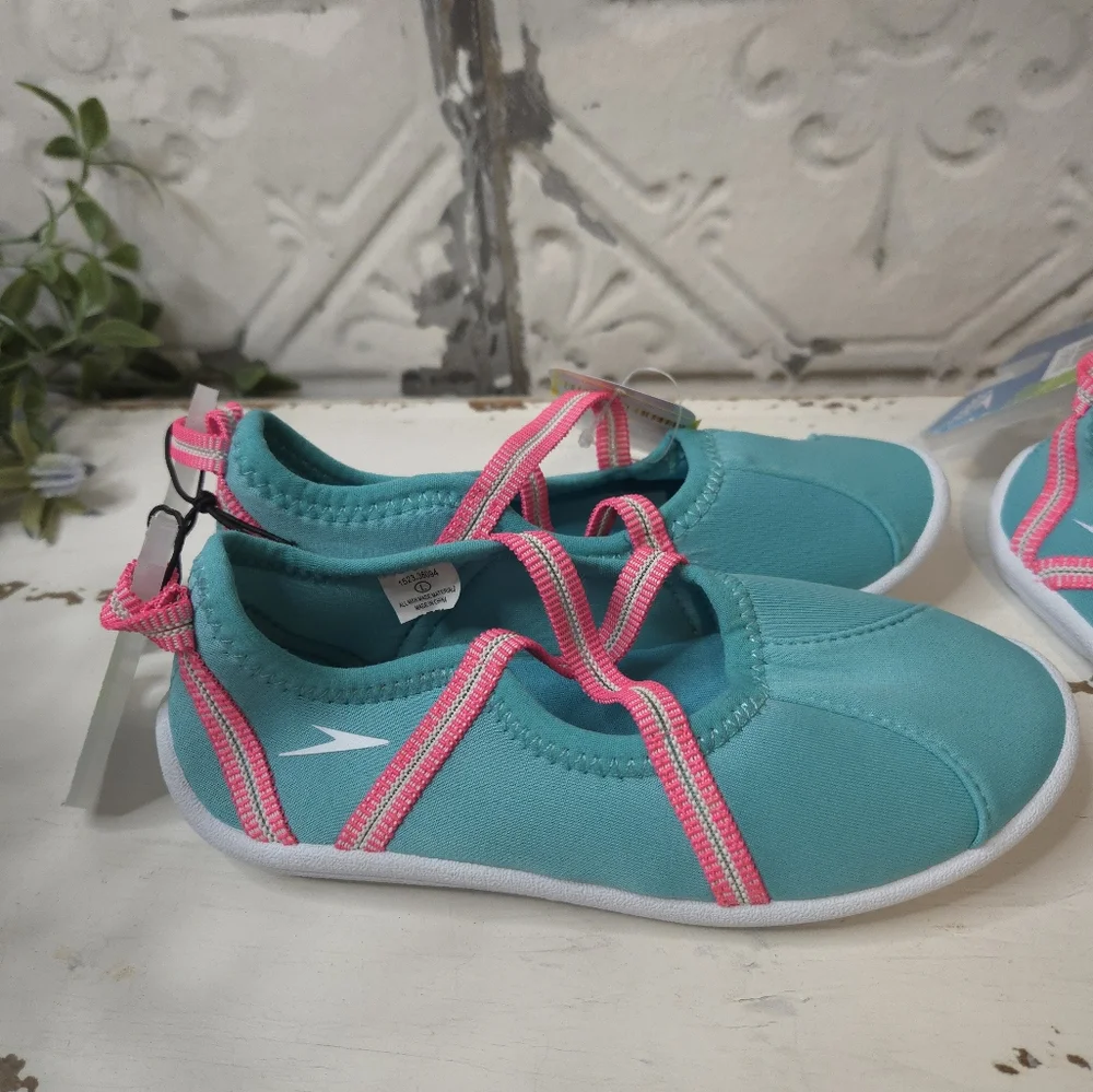 Speedo Toddler Girls' Mary Jane -Water Shoes- Turquoise/Aqua and Pink Size L NWT